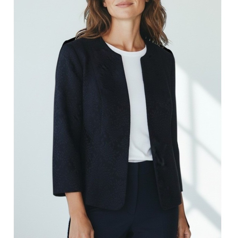 Talbots Womens 12 NWT Brocade Cocktail Professional Cropp Black Jacquard Jacket